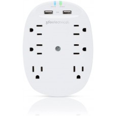 360 ELECTRICAL STUDIO 6 OUTLET SURGE PROTECTOR WALL TAP WITH 2 X 2.4-AMP USB PORTS - WHITE
