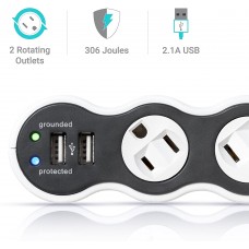 360 ELECTRICAL POWERCURVE MINI 2 ROTATING OUTLET SURGE PROTECTOR WITH 2 X 2.1-AMP USB PORTS WALL TAP