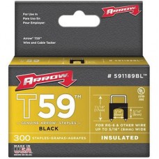 ARROW FASTENER T59 INSULATED STAPLES FOR RG59 QUAD AND RG6, 7.9-MM (5/16-IN) X 7.9-MM (5/16-IN) - 300 PACK - BLACK